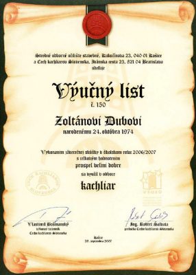 Výučný list Kachliar, Zoltán Duba